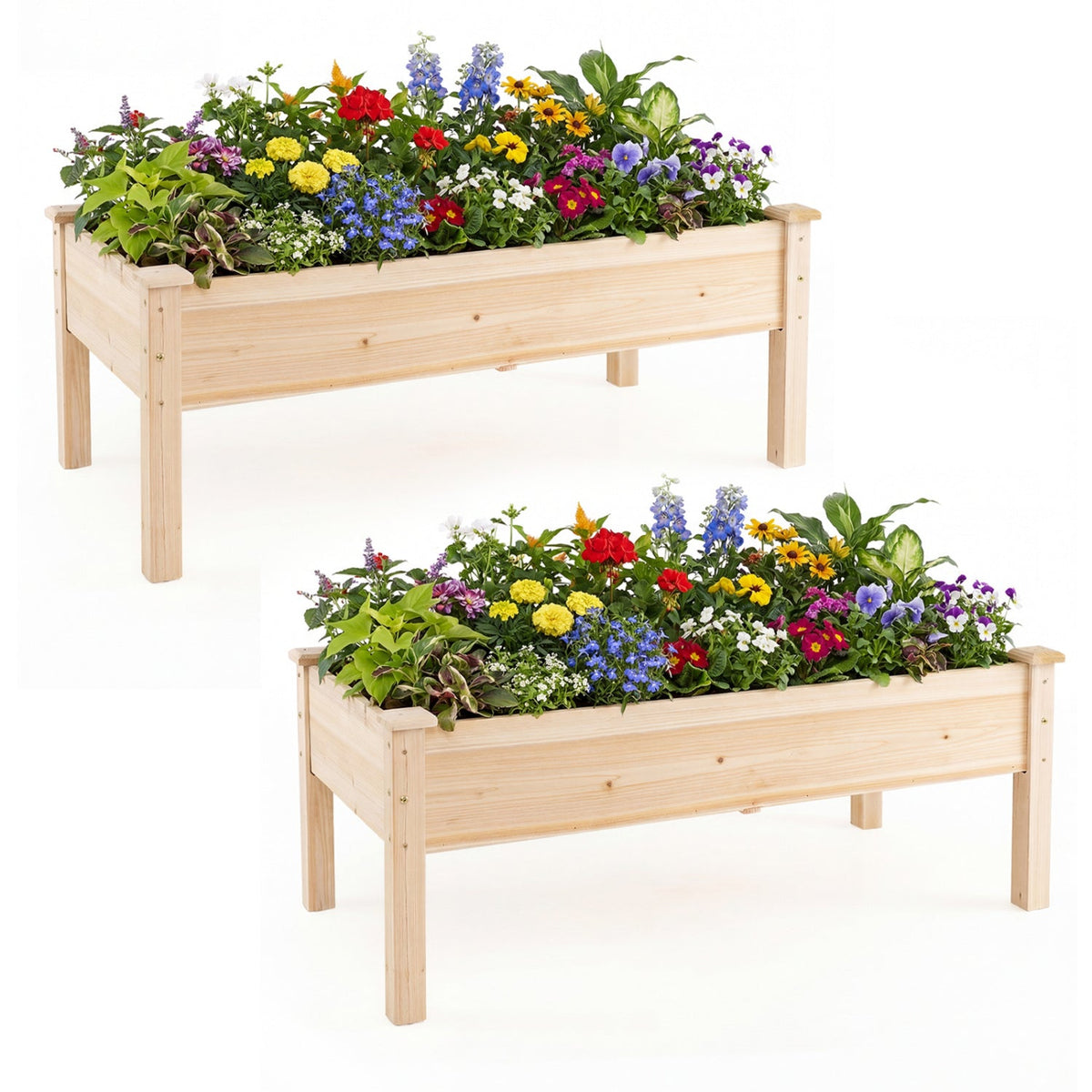 2-Piece Wooden Raised Garden Bed Set