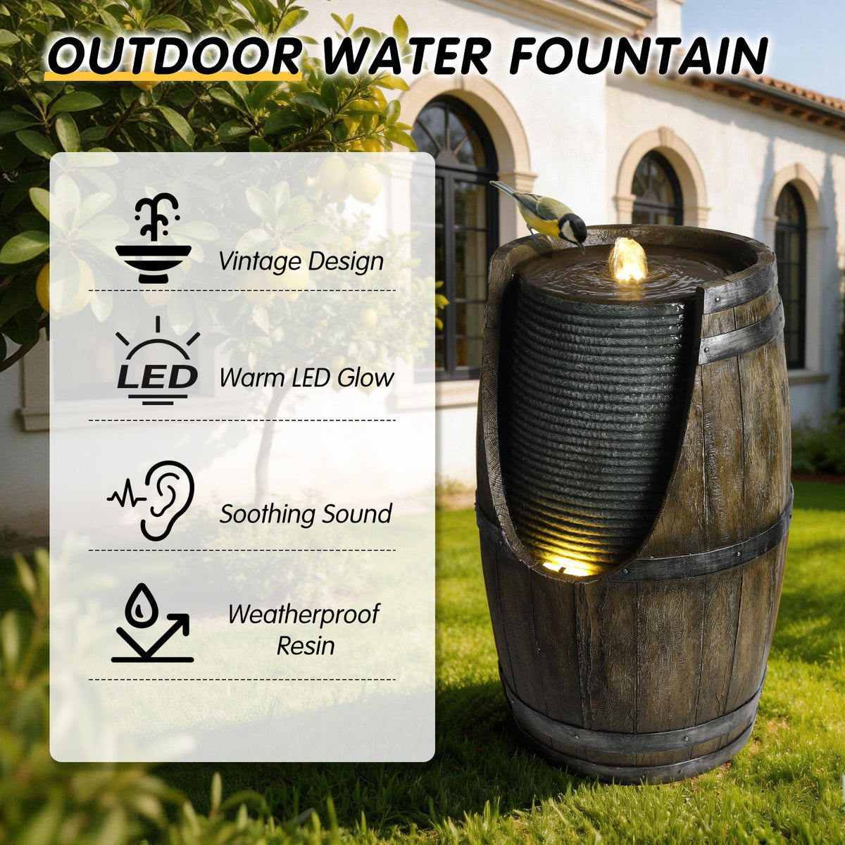 Outdoor Water Fountain with Bird Waterer