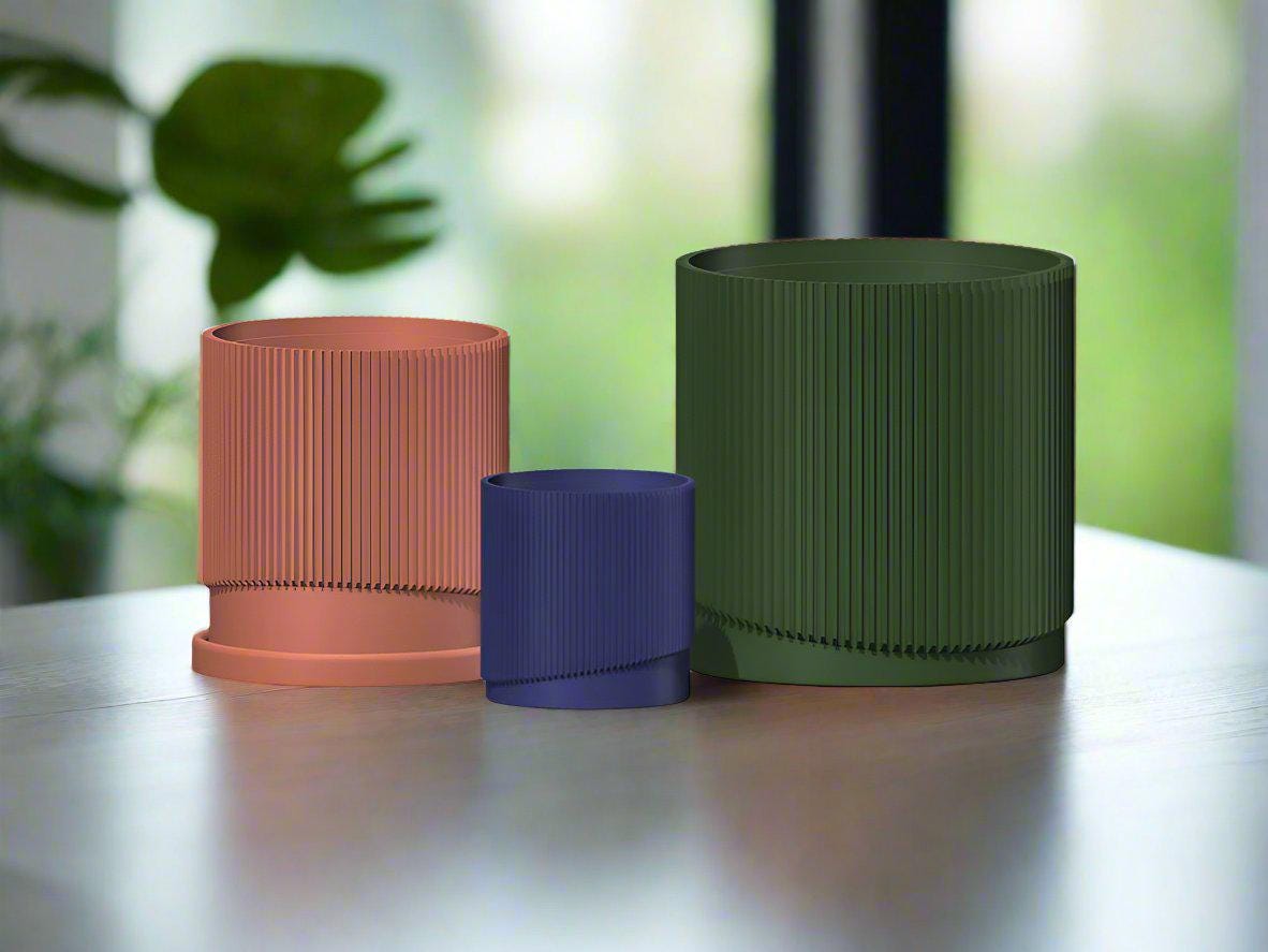 Mid-Century Ribbed 3D Printed Planter